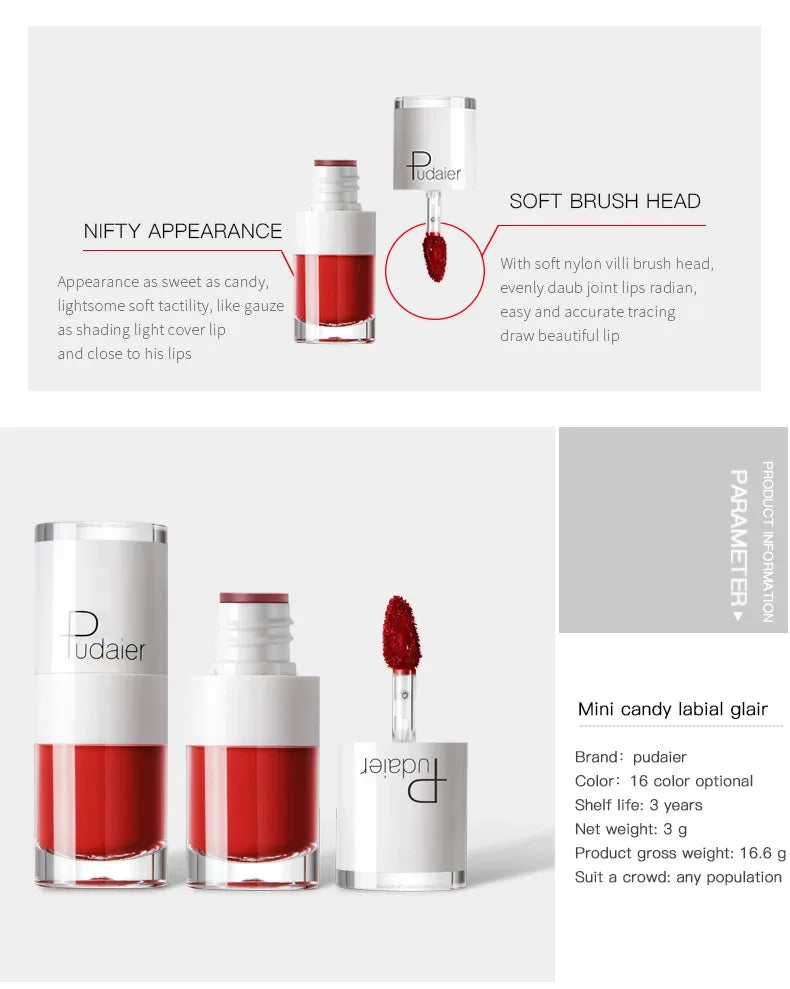 1PC Sexy Pink Women's Lipstick 16 Colors Lasting Waterproof Liquid Pencil Matte Liquid Lipsticks Makeups Non-Stick Cup Lip Gloss