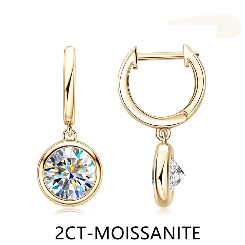 Lnngy 925 Sterling Silver Dangle Earring 1CT 2CT Round Bezel Setting Moissanite Drop Earrings For Women Girl Birthday Party Gift