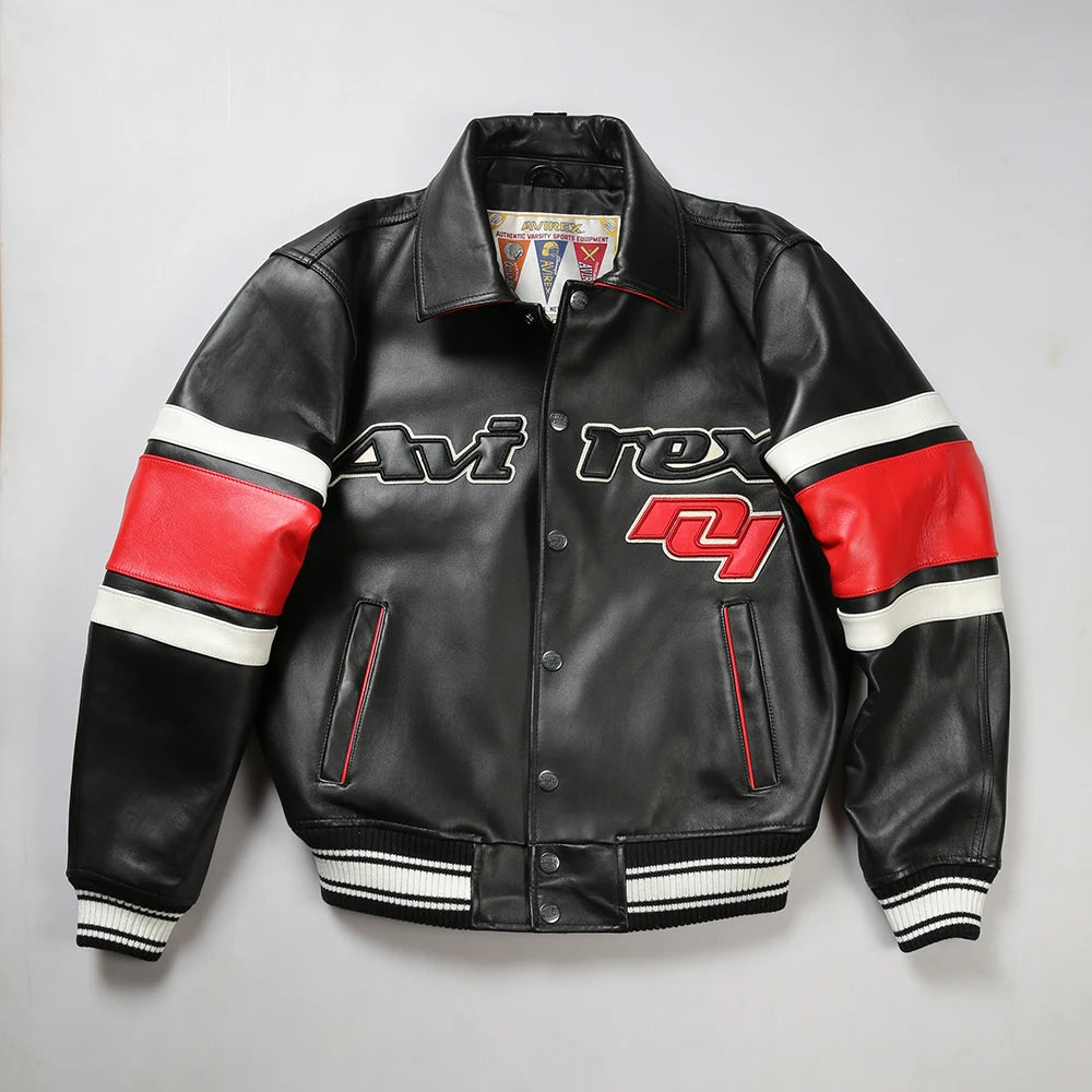 Men's Clothing Genuine Leather Jacket with American Size French Lamb Leather Embroidery Autumn Winter Classic Warm Casual Coat