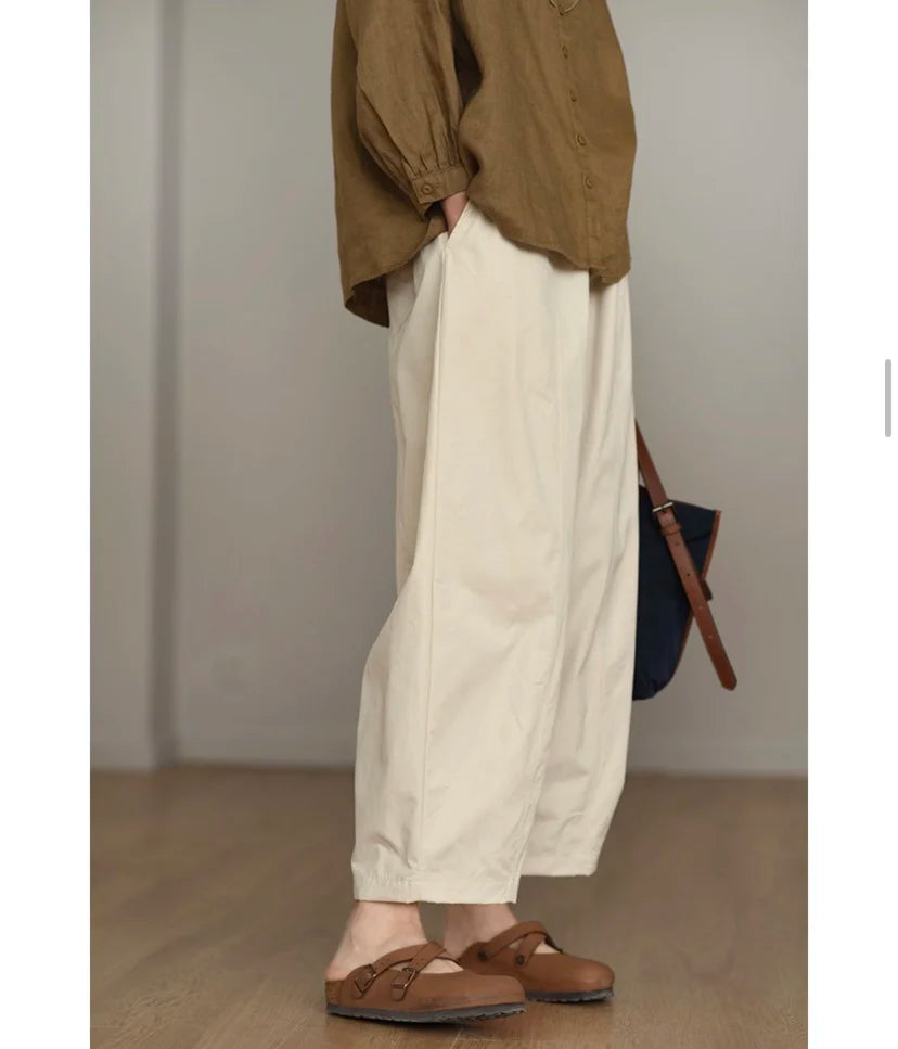 Retro Workwear Wide Leg Pants Women's High Waist Loose Casual Versatile Nine Point Straight Cut Carrot Pants Artistic Sle