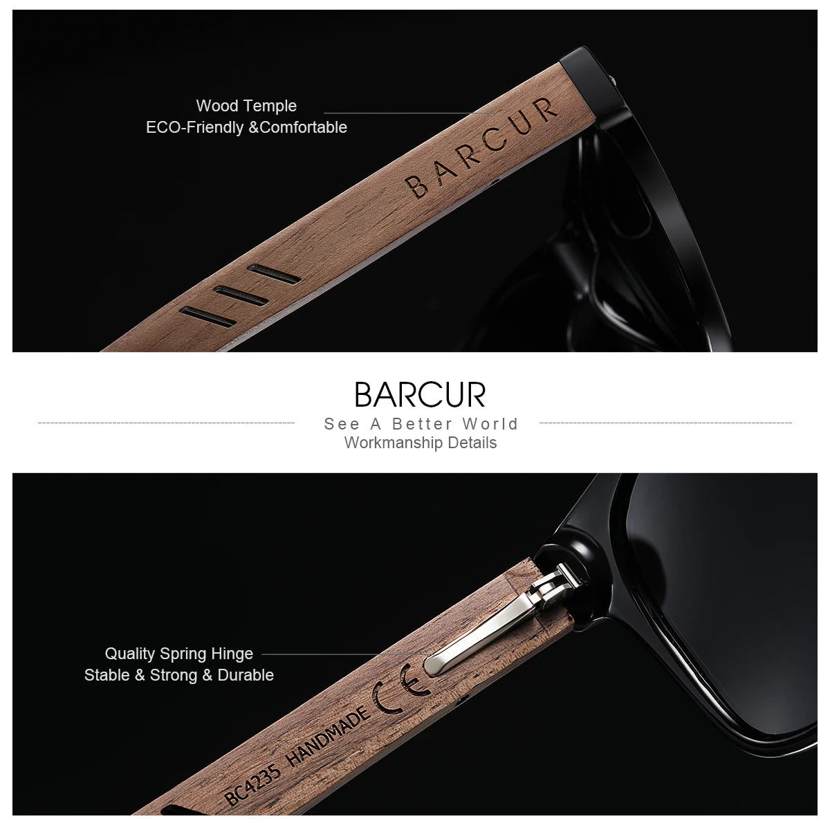 BARCUR Black Walnut Sunglasses for Men Wood Sun Glasses Man Eyeglasses Polarizing Glasses UVA&B Protection Eyewear ECO-Friendly