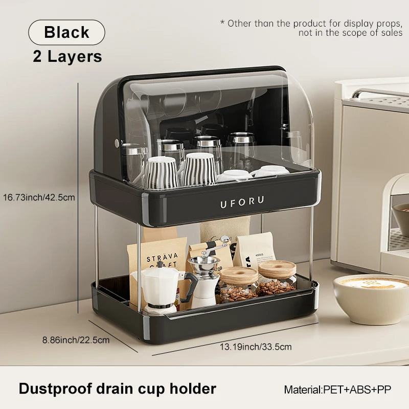 UFORU Dust-proof drain cup holder multi-function household teacups with cover large capacity milk bottle coffee cup organizer