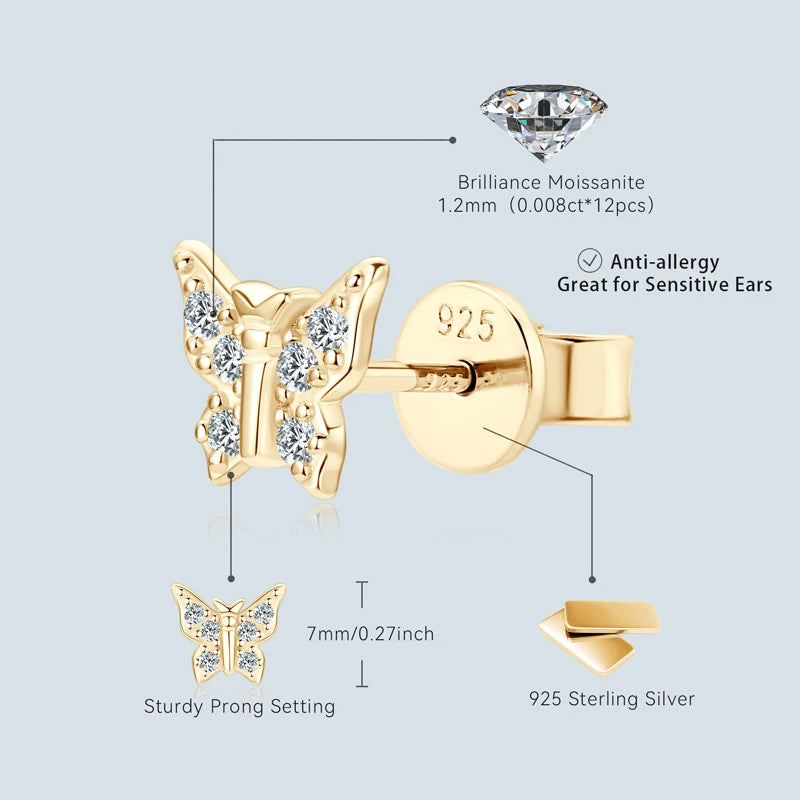 Lnngy Genuine 925 Silver Butterfly Pendant Necklaces Exquisite Moissanite Necklace Stud Earring Jewelry Set For Birthday Gift