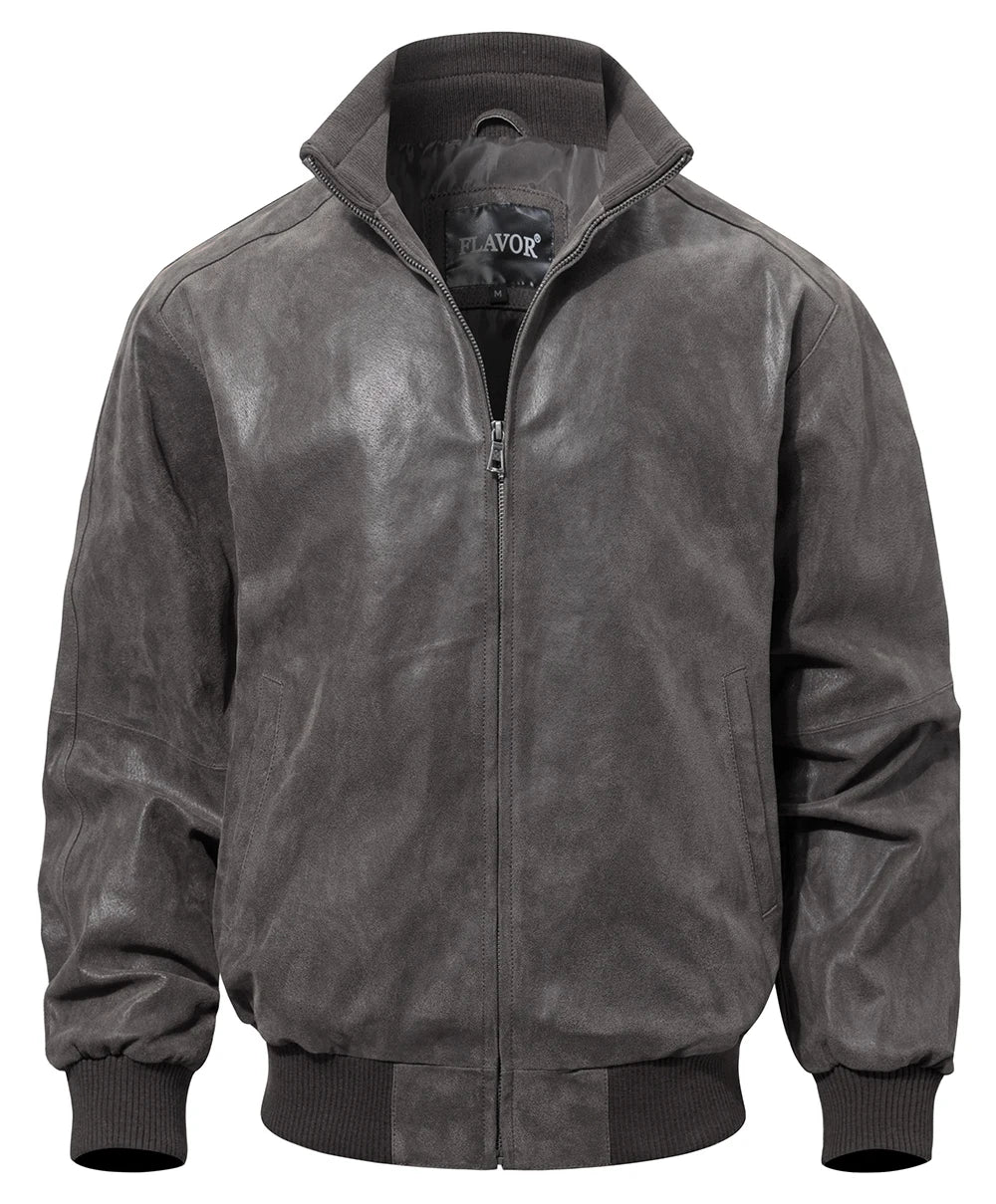 Men’s Pigskin Leather Bomber Jacket – Casual Stand Collar Leather Coat