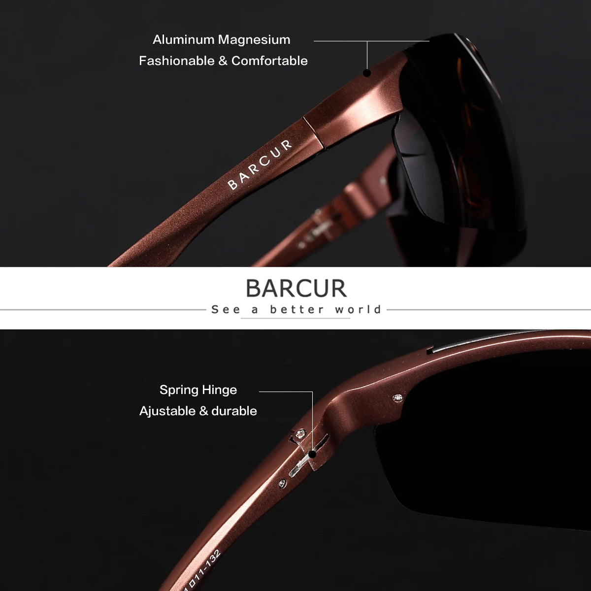BARCUR Orange Fashion Polarized Sunglasses Aviation Aluminum Magnesium Alloy Metal Half Frame Glasses Men And Women Sunglasses