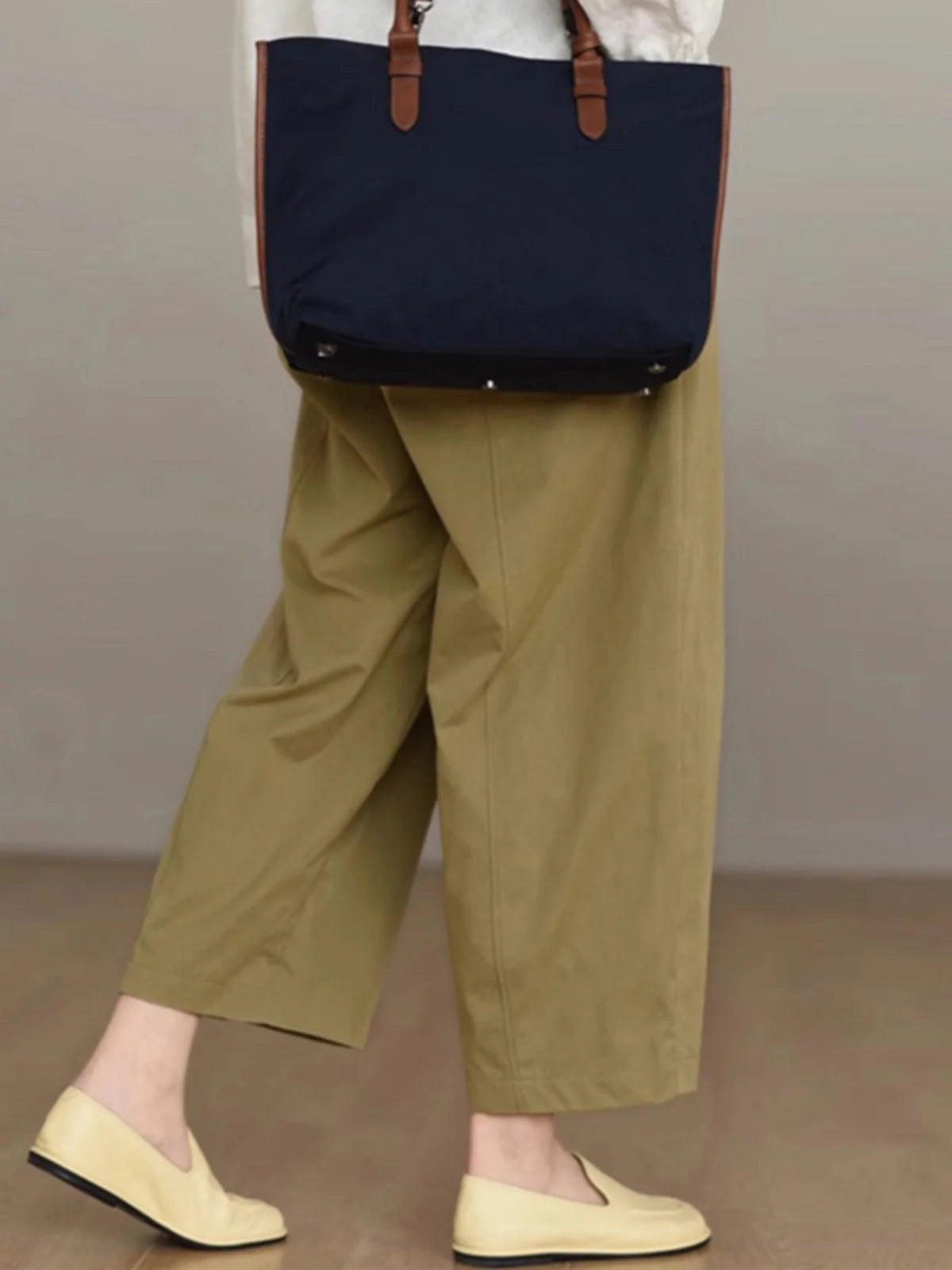Retro Workwear Wide Leg Pants Women's High Waist Loose Casual Versatile Nine Point Straight Cut Carrot Pants Artistic Sle