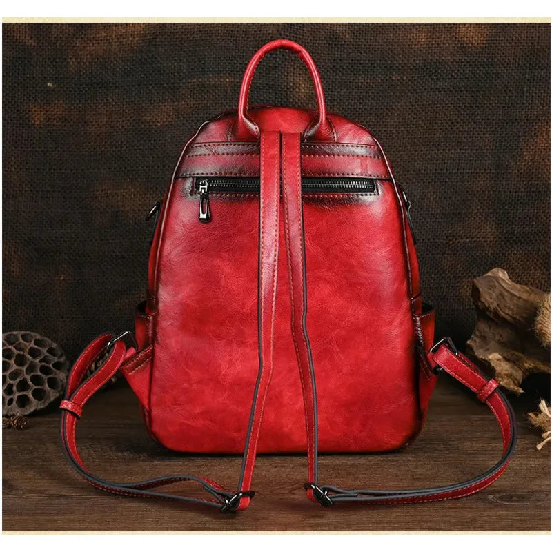 MOTAORA Vintage Leather Backpack Women Large Capacity Embossed Casual Travel Backpack Anti-Theft Waterproof Handbag Purse