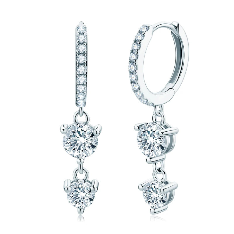 Anziw 4mm 5mm Round Moissanite Long Tassel Earrings 100% 925 Sterling Silver Women's Hoop Dangle Earrings Wedding Jewelry Gifts