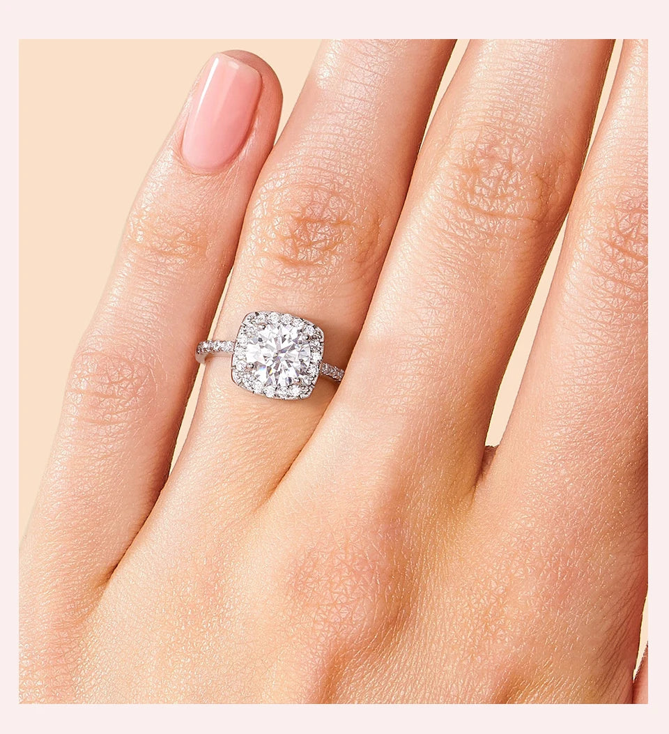 GRA 0.5ct 1ct D Real Moissanite Diamond Wedding Halo square Rings for Women Original 925 Sterling Silver Luxury Fine Jewelry