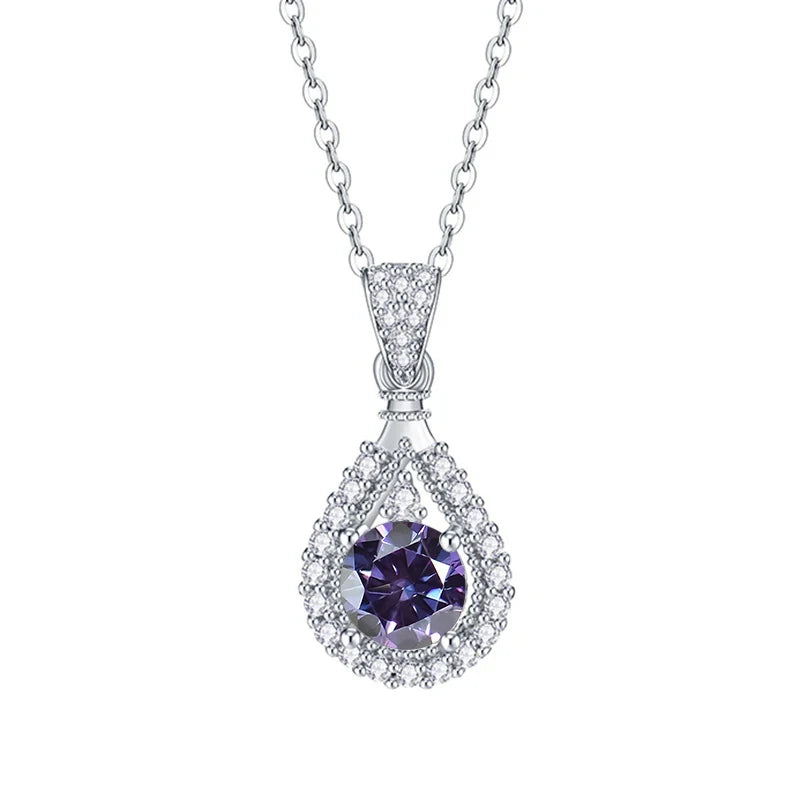 JoyceJelly 1CT Colorful Moissanite Necklace Sterling Silver 925 Jewelry Female Water Drop Shaped Pendant Top Quality Dating Gift