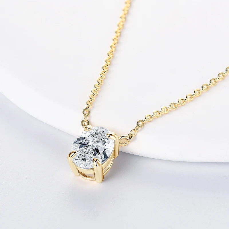 Lnngy 2024 Trend Oval Cut Moissanite Necklace For Women 925 Sterling Silver Pendant Necklace Exquisite Anniversary Brithday Gift