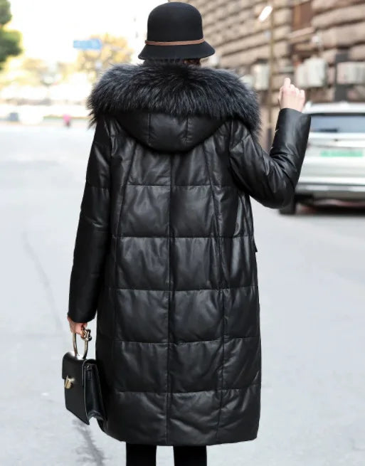 YOLANFAIRY Winter Long Coat Women's Genuine Leather Down Jacket for Women Sheepskin Coats Female Loose Versatile Fur Collar FCY