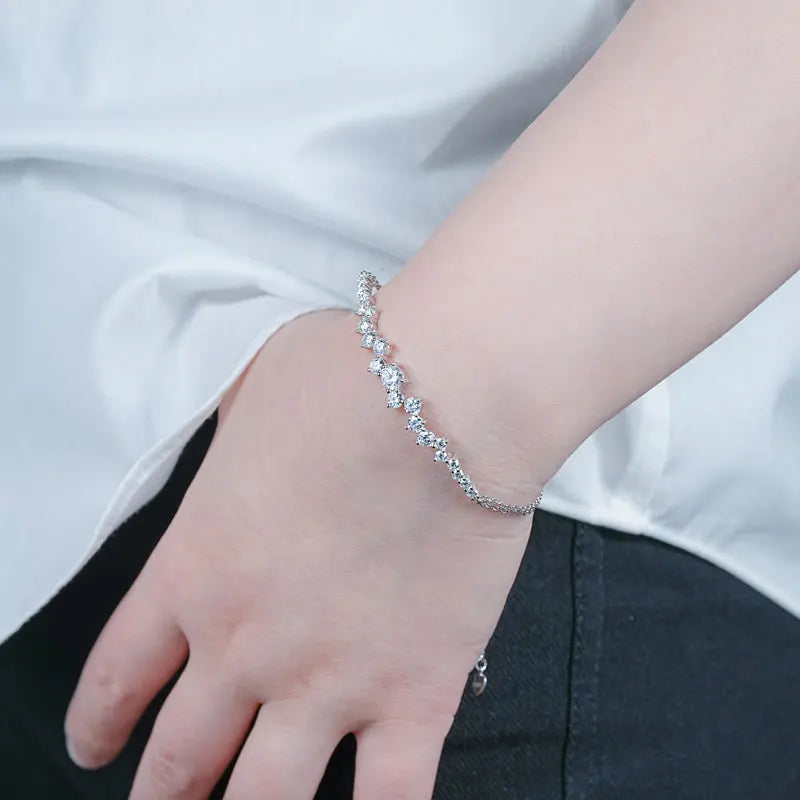 Lnngy Moissanite Bracelet With Certificate 925 Sterling Silver Adjustable Double Chain Bracelets for Women Wedding Jewelry Gift