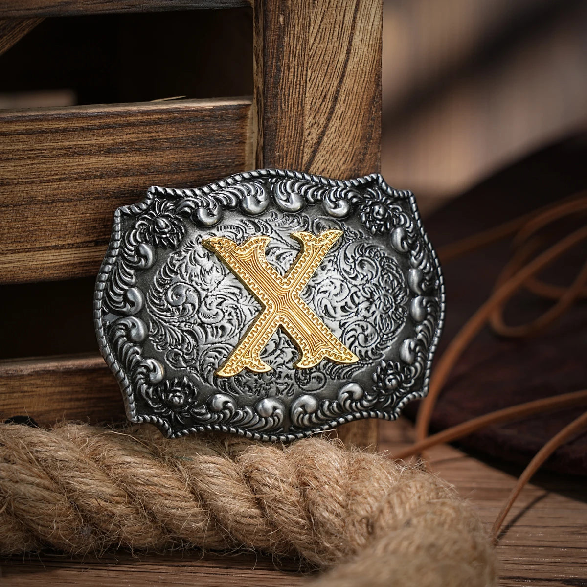 Western Belt Buckle Initial Letters ABCDEFG to Y-Cowboy Rodeo Silver Large Belt Buckle for Men Women