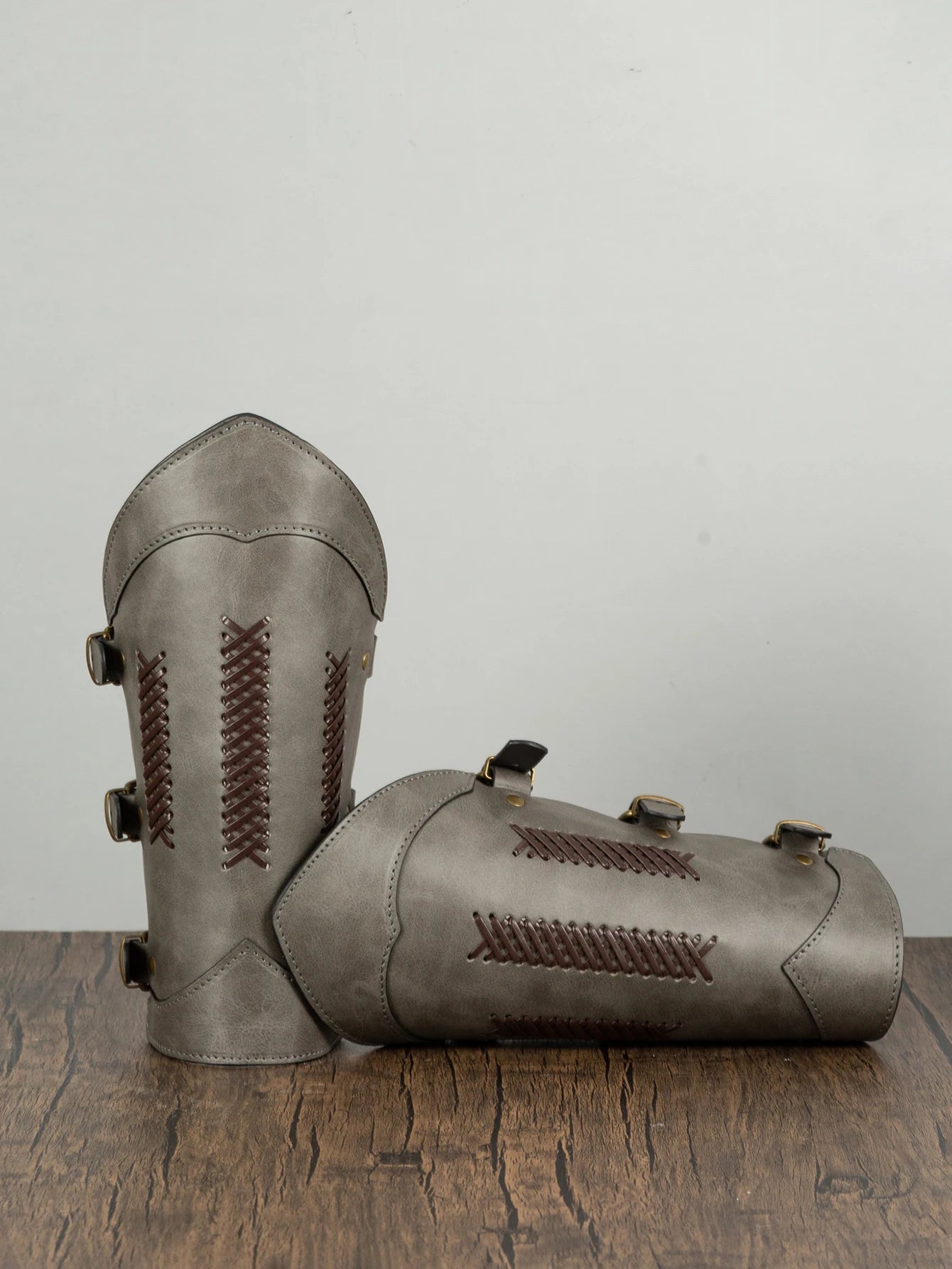 Medieval PU Leather Buckle Arm Bracers, Knight LARP Retro Renaissance Arm Guards, One Size One Pair