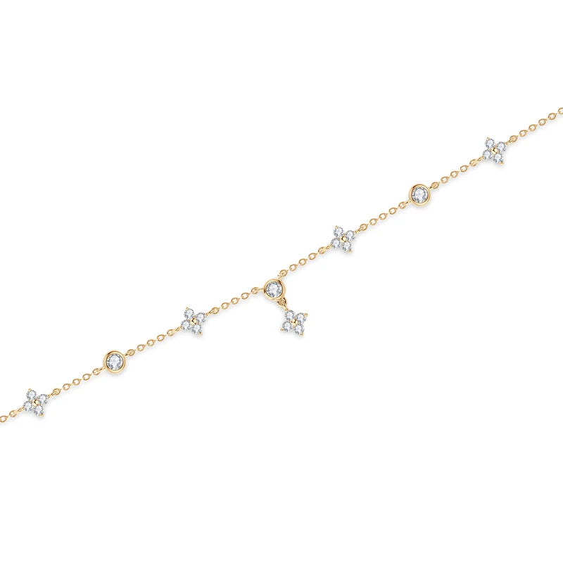 Lnngy Moissanite Four Leaf Flower Chain Bracelet for Women 925 Sterling Silver Niche Simple Desgin Bracelets Jewelry Accessories