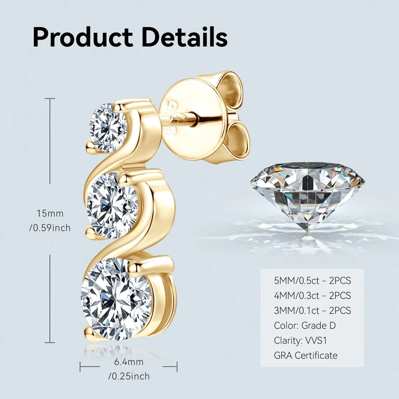 Lnngy 1.80CTTW Moissanite Twisted Earring for Women 925 Sterling Silver Infinity Stud Earrings Piercing Daily Life Jewelry Gift