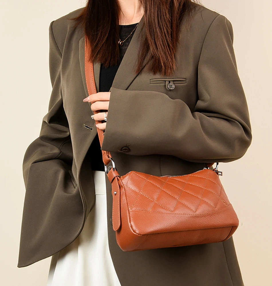 2024 New Women's Shoulder Bag 100% Genuine Leather Female Crossbody Bags Girl Tote Bolsas Three Layer Large Capacity Wallet Sac