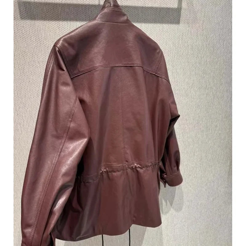 Real Sheepskin Coat Spring And Autumn Women Regular Length Pleating Design High Quality Outerwear Female Genuine Leather Jacket
