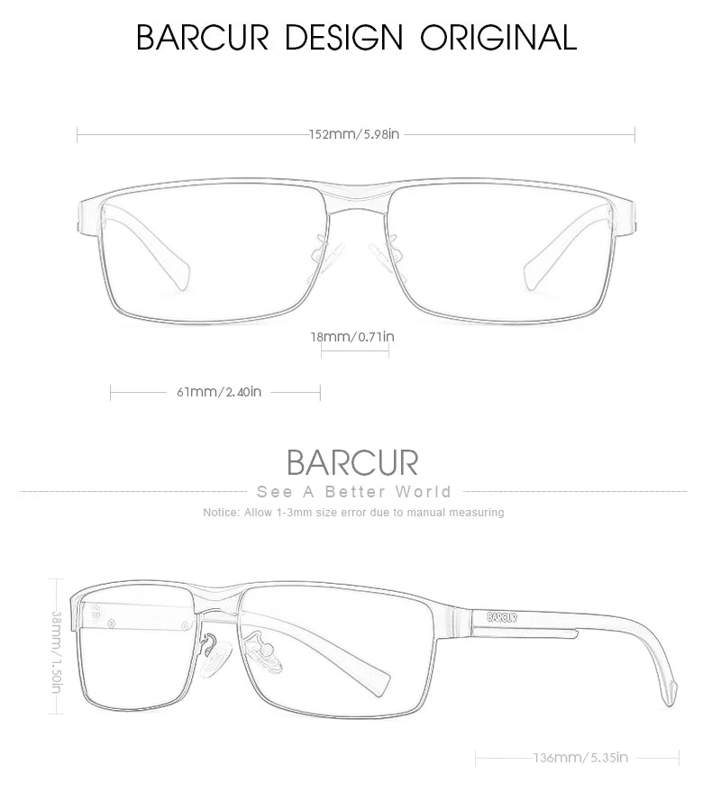 BARCUR Original Rectangle Business Sunglasses for Men Driving Hiking Sports Sun Glasses for Women Fashion Shades Oculos De Sol