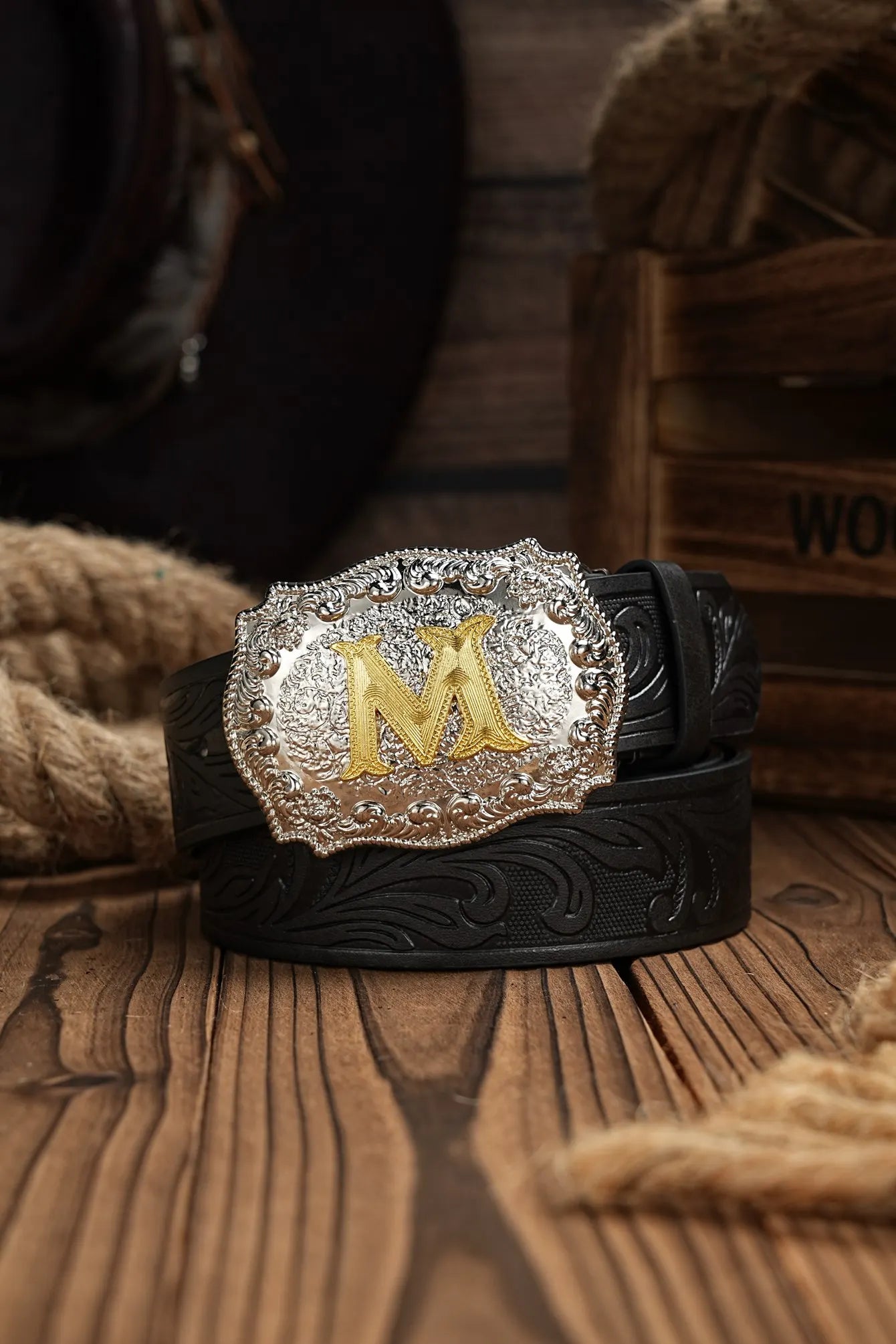 Western Cowboy PU Leather Belt - Men Waist Strap Bull Decoration Floral Engraved for Jeans