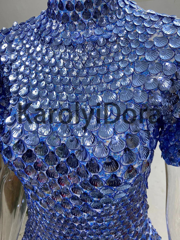 Sexy Black Shell Sequins Mini Dress Nightclub Dance High Quality Performance Clothing Bodysuit Birthday Red Dresses