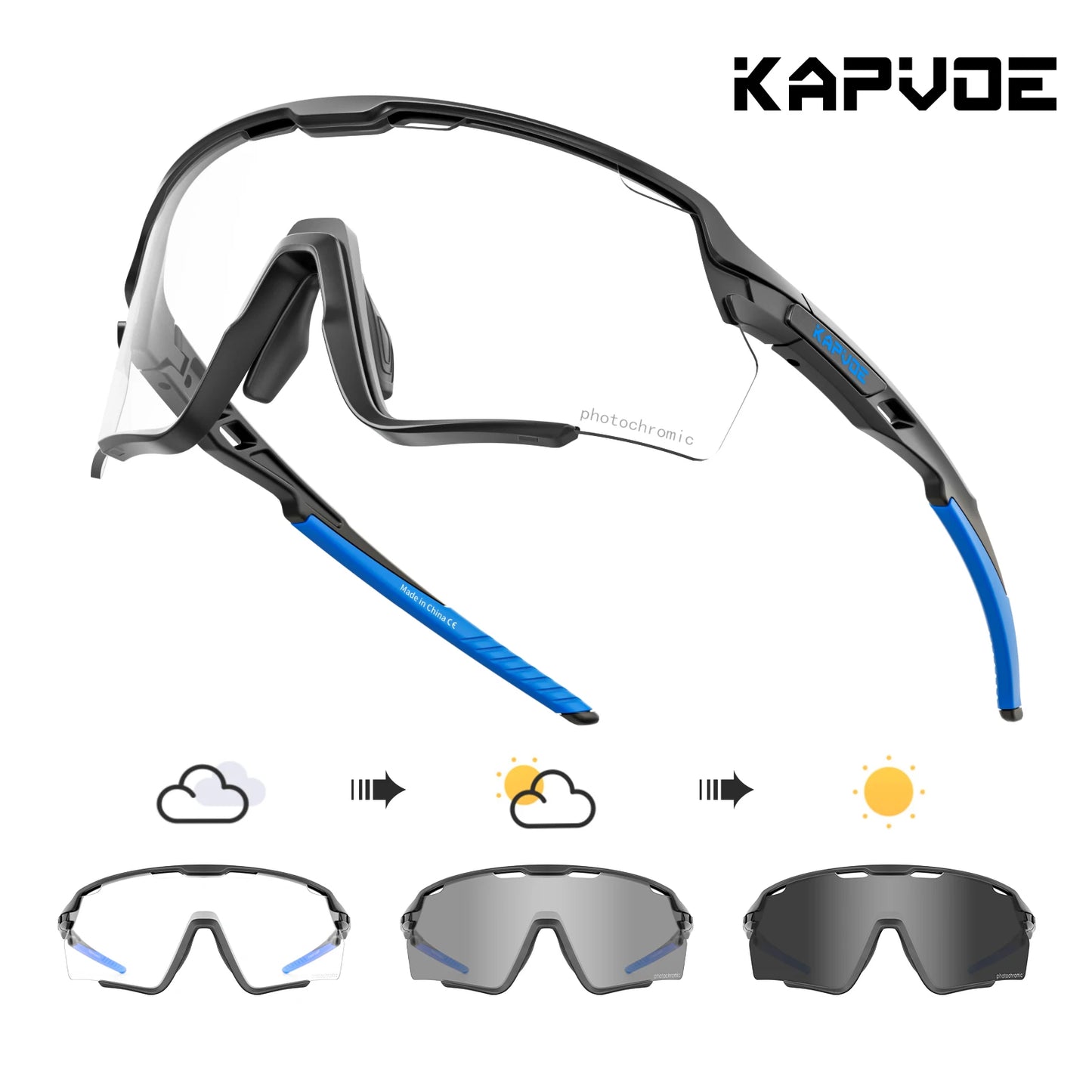 Kapvoe new Outdoor Photochromic Sunglasses Bicycle Cycling Glasses MTB Road Bike Eyewear Women Man Sports Hiking UV400 Goggles