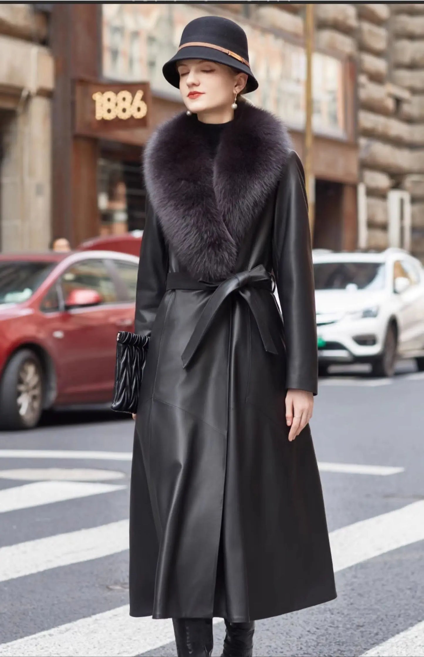 YOLANFAIRY Genuine Leather Down Jacket for Women Elegant Long Coat Women's Winter Jacket Slim Fox Fur Collar Sheepskin Clothes