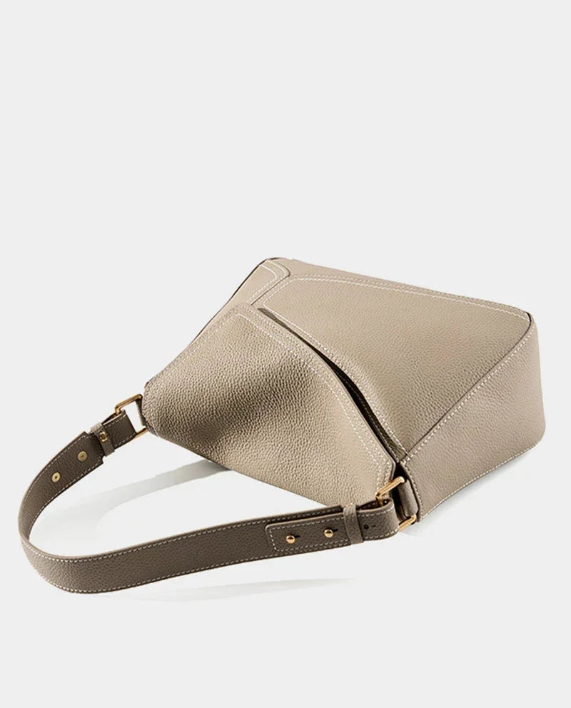 Women Genuine Leather Pillow Shoulder Bag – Geometric Design – Coffee, Khaki, Brown