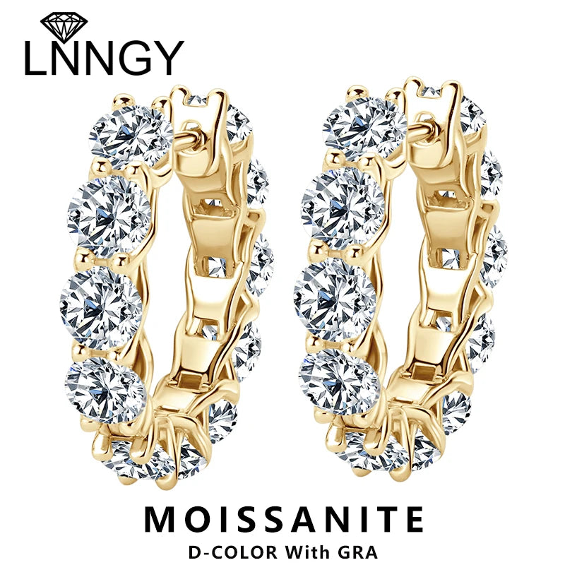 Lnngy Round Cut 4mm 0.3ct Moissanite Earring 925 Sterling Silver Hoop Earrings For Women zilveren oorbellen 925 zilver Jewelry