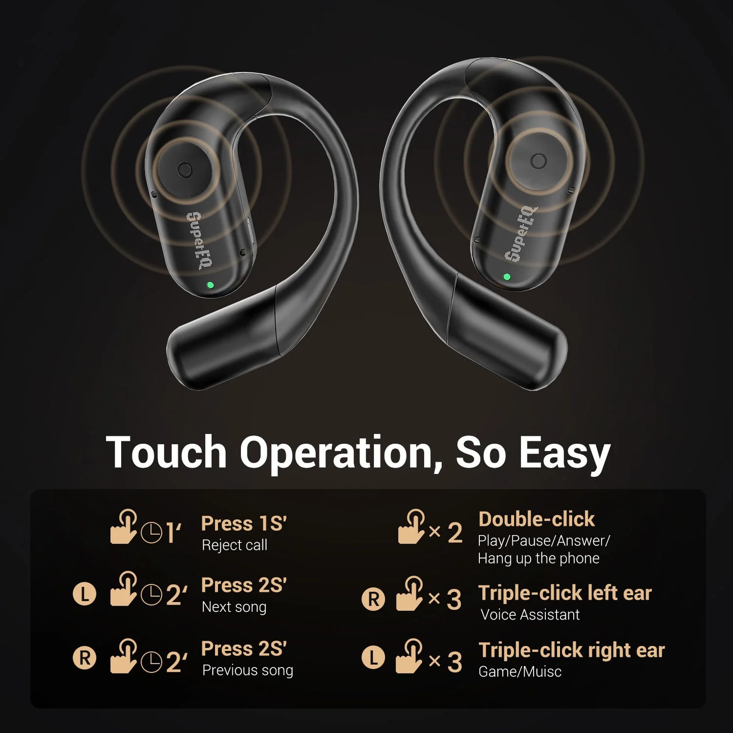 Oneodio SuperEQ 801/802 Wireless Bluetooth Earphones Open Ear Headphones With LED Display Screen Ear Hook Air Conduction Earbuds