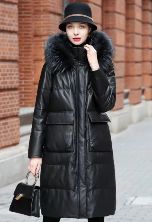 YOLANFAIRY Winter Long Coat Women's Genuine Leather Down Jacket for Women Sheepskin Coats Female Loose Versatile Fur Collar FCY
