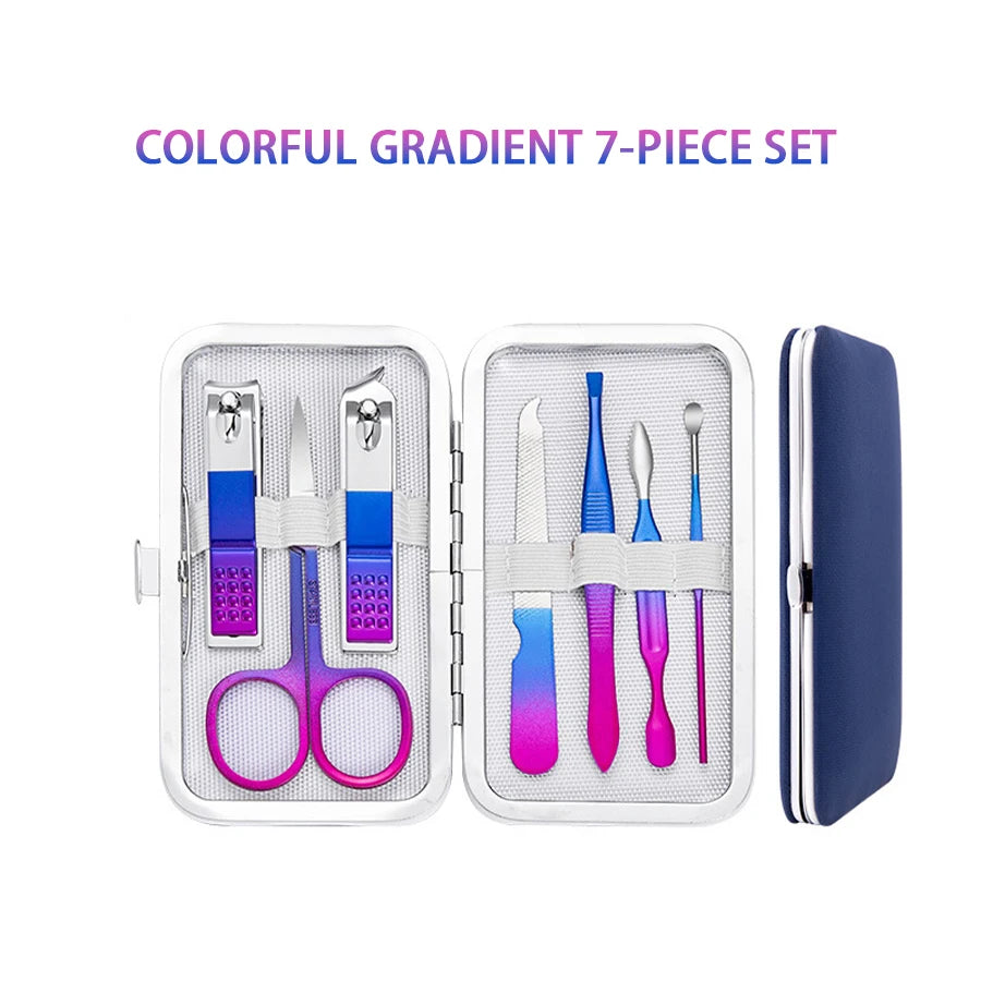 7/10/12/15Pcs Stainless Steel Manicure Kit Nail Clippers Set Manicure Professional Grooming Care Tool Leather Travel Case Luxury