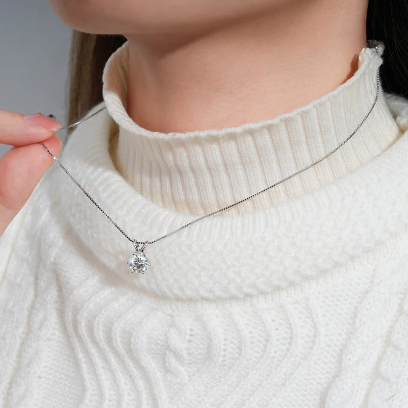 RAPRGOLD GRA Certified 0.5-5ct Moissanite Pendant Necklaces 925 Sterling Silver Solitaire Necklace Chain For Women Jewellry Gift