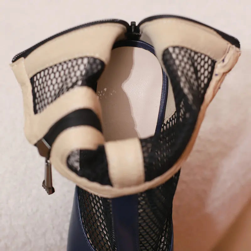 Women’s Summer Ankle Boots – Handmade Mesh + PU Leather – Closed Toe – Platform High Heel – Zip Up – Sizes 4.5–18