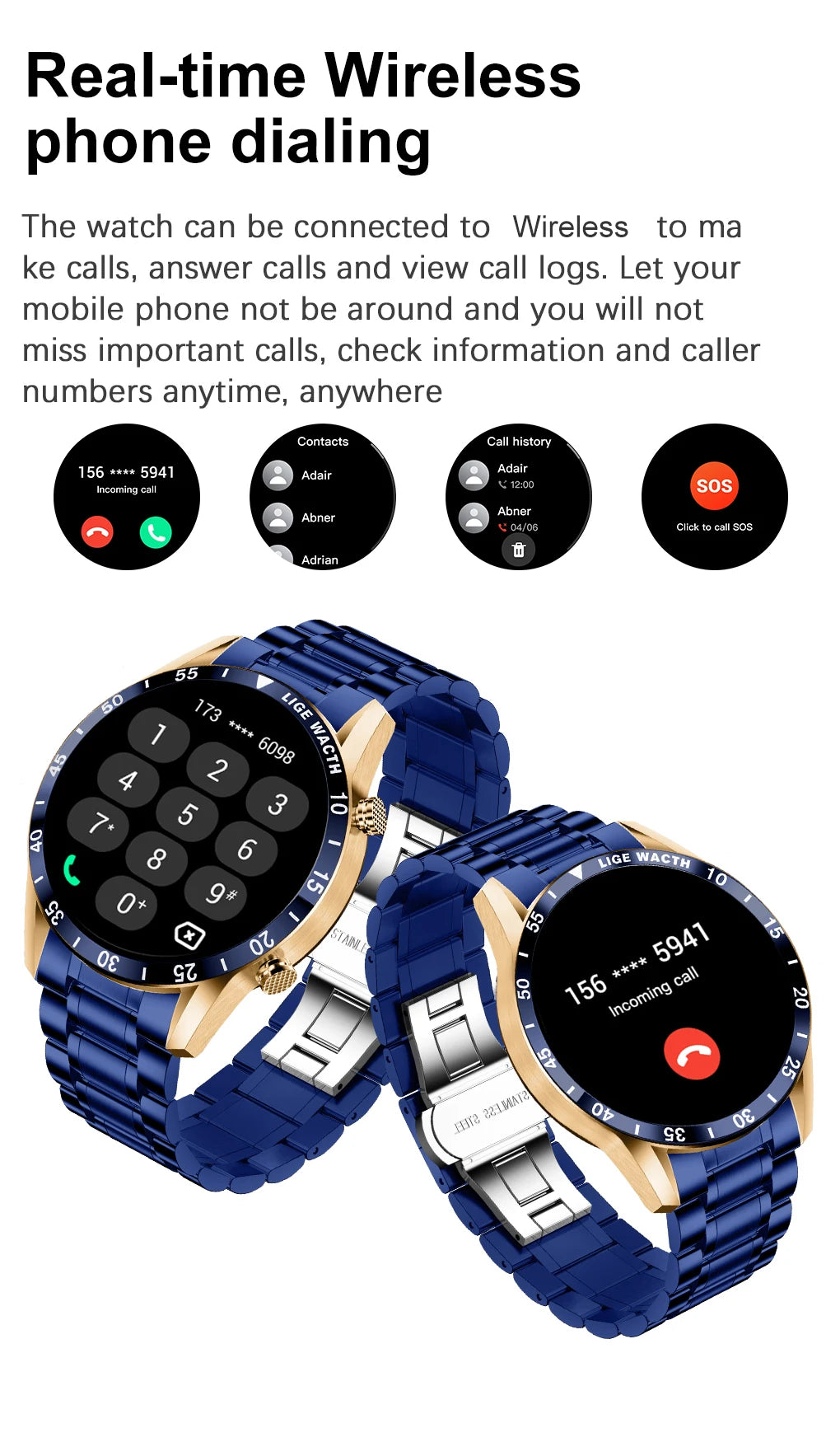 LIGE Original Smart Watch Men 1.39” HD Screen Bluetooth Call Men's Bracelet Heart Rate Blood Pressure Monitor Sports Smartwatch