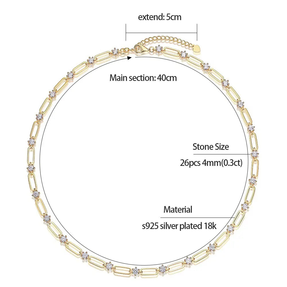 KNOBSPIN D VVS1 Moissanite Tennis Necklace s925 Sterling Silver Plated 18k Yellow Gold GRA Certified 18inch Necklaces for Women