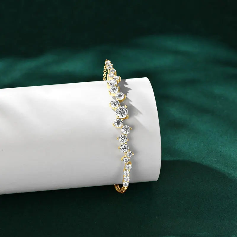 Lnngy Moissanite Bracelet With Certificate 925 Sterling Silver Adjustable Double Chain Bracelets for Women Wedding Jewelry Gift