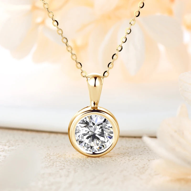Anziw 925 Silver Set 2ct Moissanite Pendant Necklace 1ct 0.5ct Stud Earrings 18K Gold Plated Jewelry Sets for Women Wedding Gift