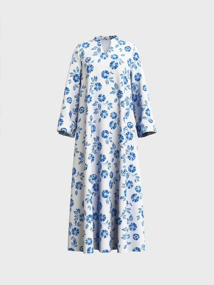 Rafiah Women's Summer Arabian Dress Traditional Full Print Long Sleeve V-Neck Dating Loose Fit Long Dresses Evening Dresses 2025