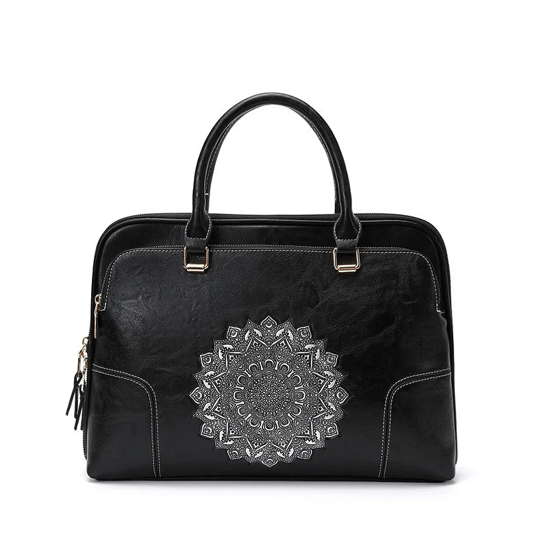 MOTAORA Genuine Leather Tote Bag for Women Embossed Cowhide Work Laptop Computer Bag Durable Office Handbag Stylish Purse
