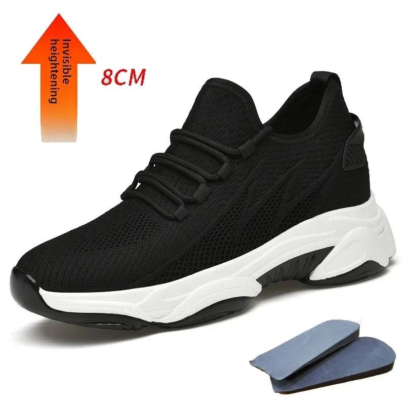 Invisible Heightening 8CM Men's Running Shoes Low Heel Soft Bottom Casual Sports Shoes Breathable Mesh Inner Lining EVA Insole