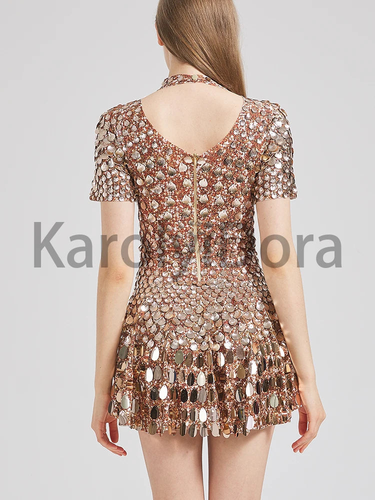 Sexy Black Shell Sequins Mini Dress Nightclub Dance High Quality Performance Clothing Bodysuit Birthday Red Dresses
