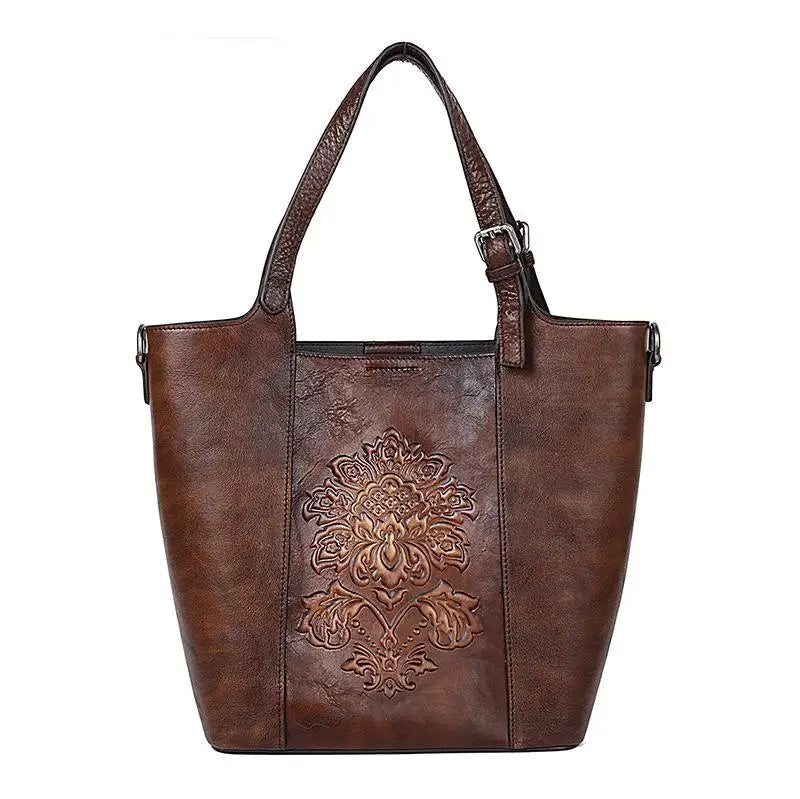 MOTAORA Large Capacity Bucket Bag 2025 New Vintage Luxury Handbags Women Genuine Cowhide Handmade Embossing Woman Shoulder Bags