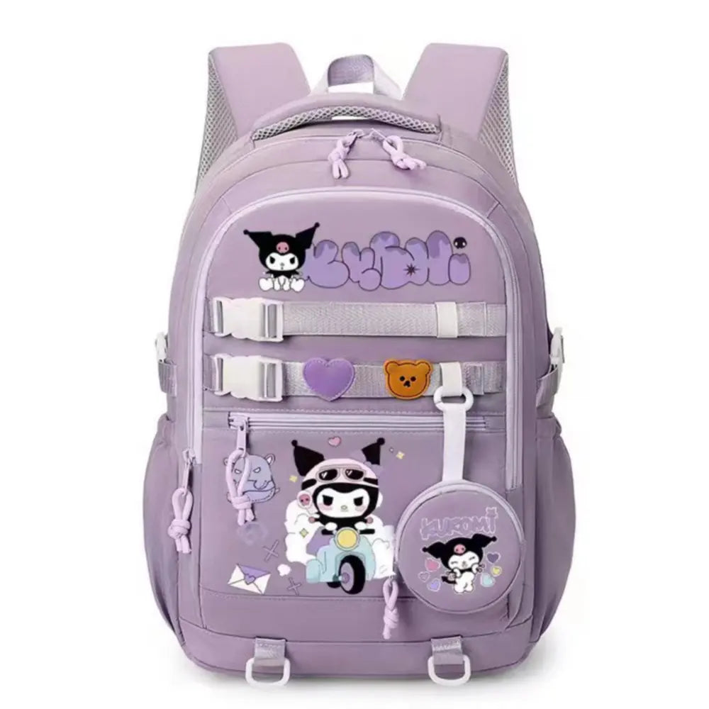 حقيبة ظهر Hello Kitty للنساء حقيبة ظهر كاجوال أنيقة لطالبات المدارس المتوسطة Melody Kuromi حقيبة مدرسية للكلاب باللون القرفة