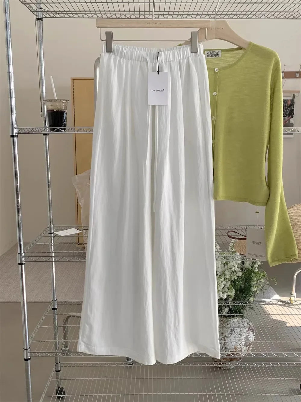 Slimming Wide Leg Cotton Linen Loose Fit Thin High Waist Casual Solid Color Summer Trousers for Women Elegant Drapey Style