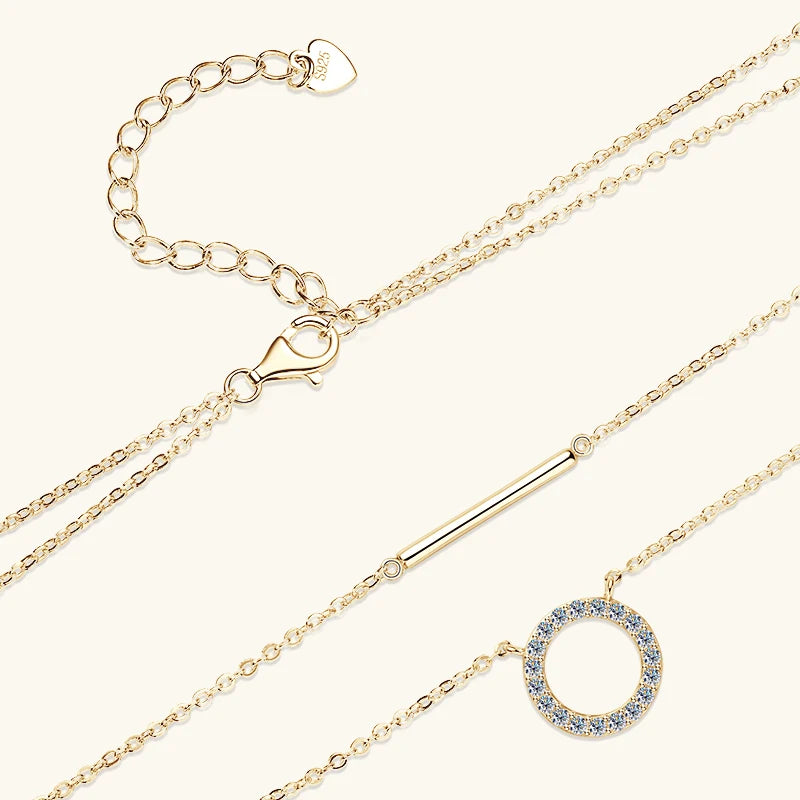 Lnngy Double Layer Chain Necklace For Women 925 Sterling Silver Moissanite Circel Pendant Necklaces Stud Earring Jewelry Set