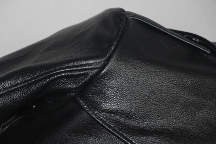 Men's Leather Trench Coat, Genuine Cowhide, Double Breasted, Extended Length Trench Long Coat Windproof Belt, Autumn Winter,6XL