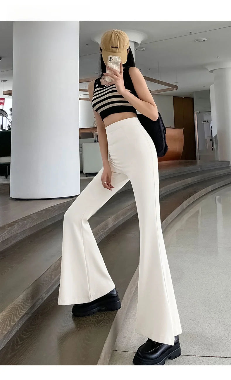 Bla Slimming High Waist Wide Leg Pants Women's Summer Thin Extended Tall Micro Flared Casual Drapey Commute Sle Trousers