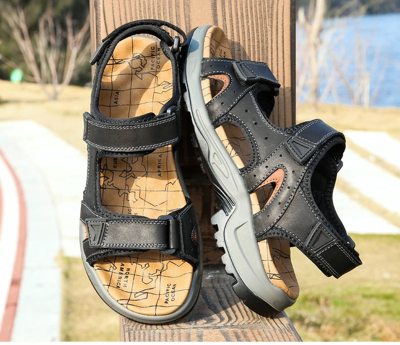 New Fashion Summer Leisure Men Shoes Beach Sandals High Quality Genuine Leather Sandals Soft Large Size Men's Sandals Size 38-48